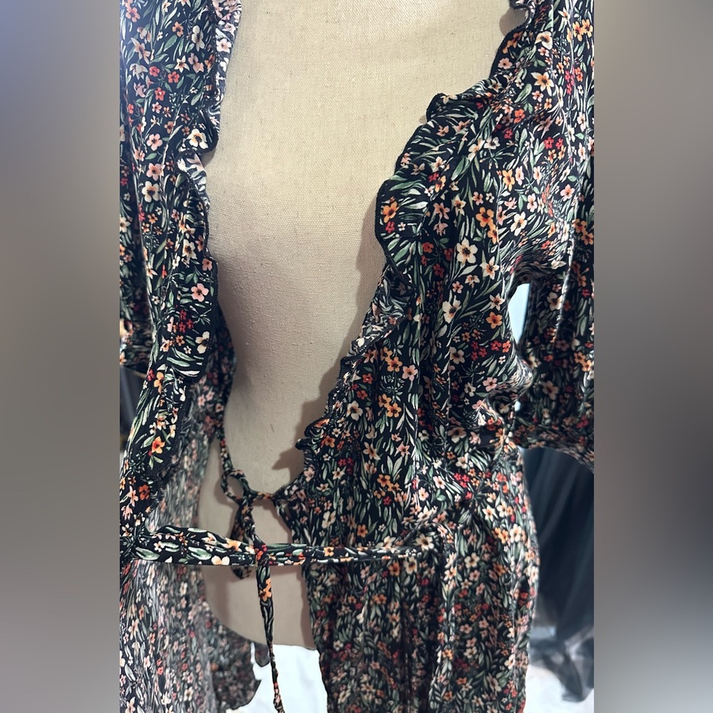 Topshop Floral Midi Dress - Black and Red - Picture 7 of 10
